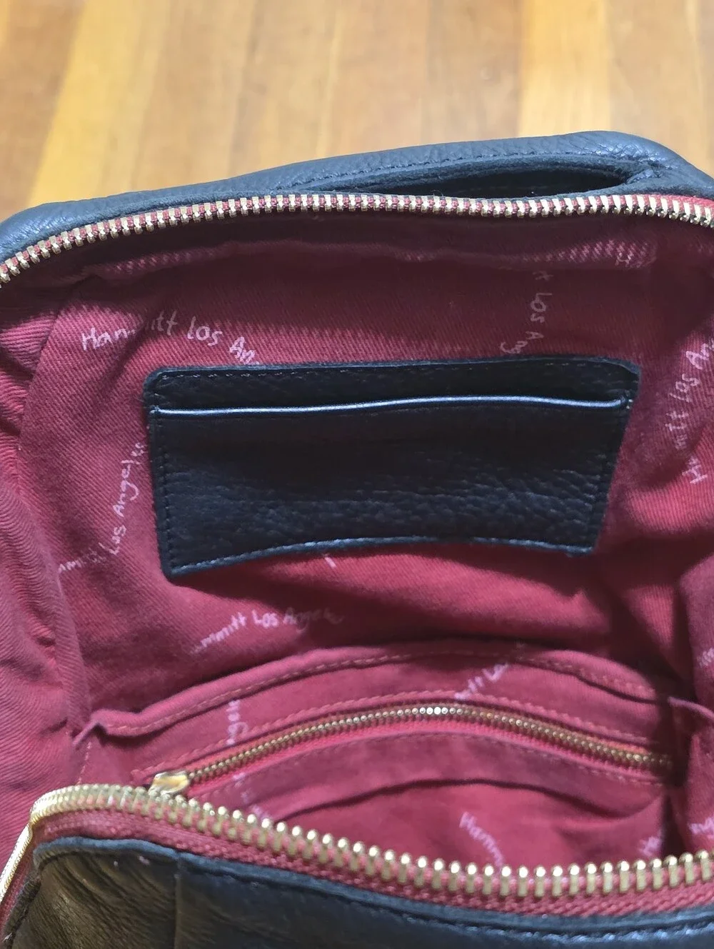 Hammitt Black Leather Medium Backpack with Gold Accents